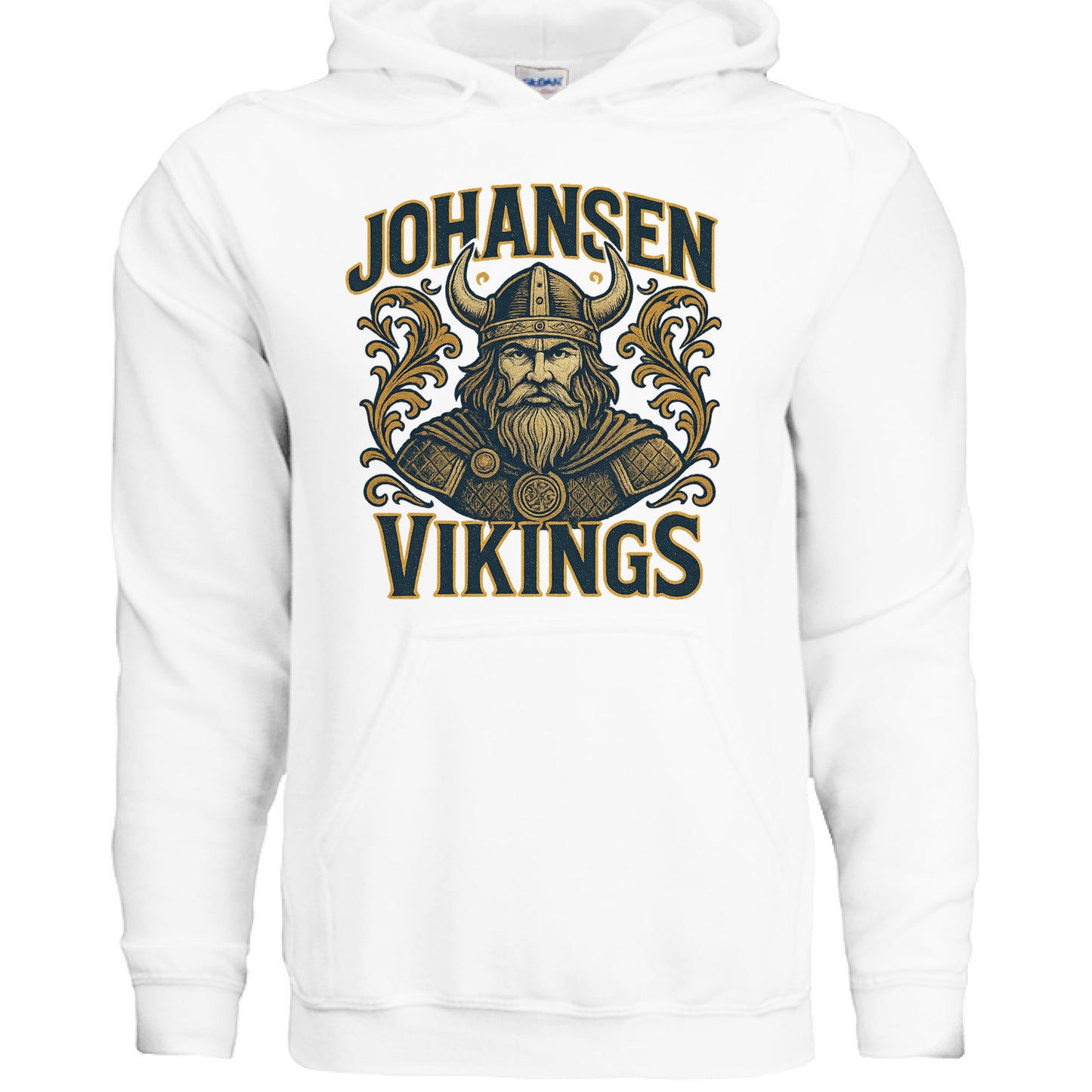 JOHH0001 hoodie front design with Johansen Vikings graphic