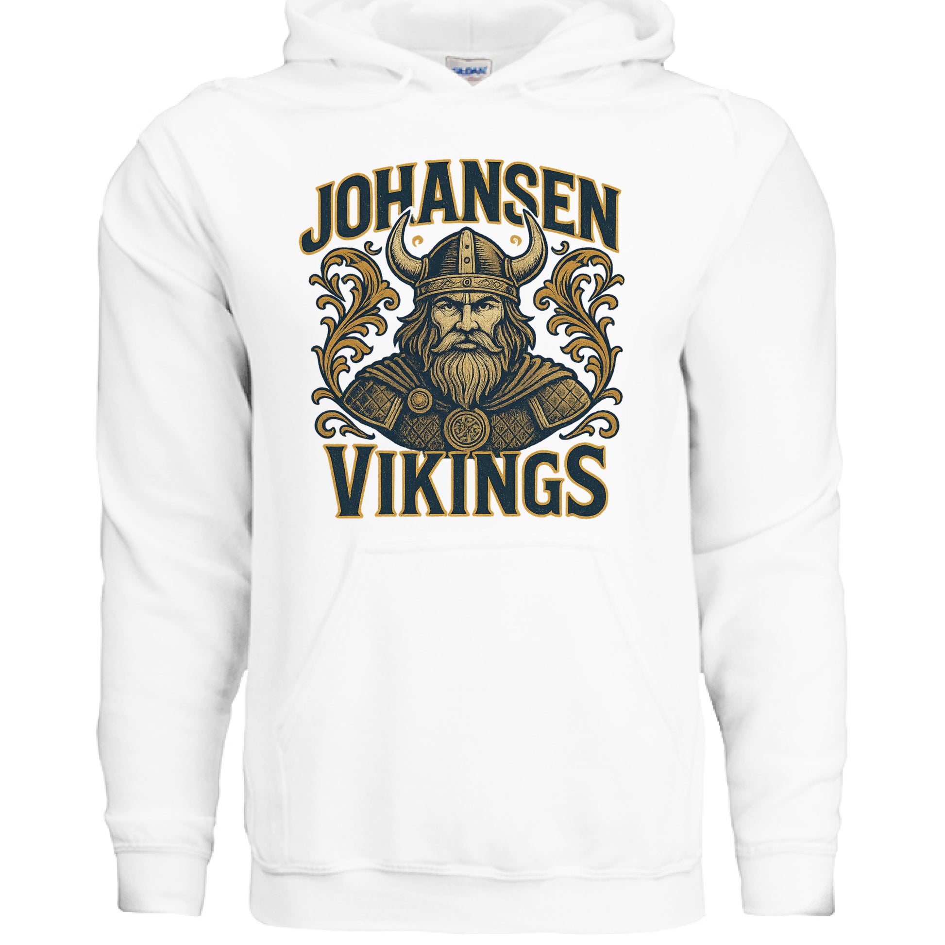 JOHH0001 hoodie front design with Johansen Vikings graphic