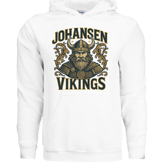 JOHH0001 hoodie front design with Johansen Vikings graphic