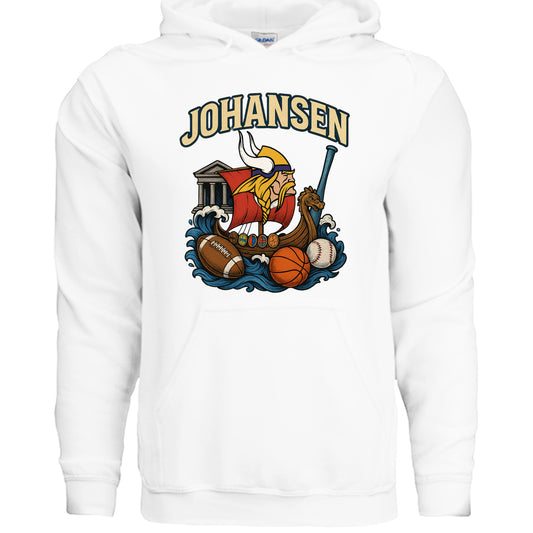 JOHH0004 hoodie front design with Johansen Vikings graphic